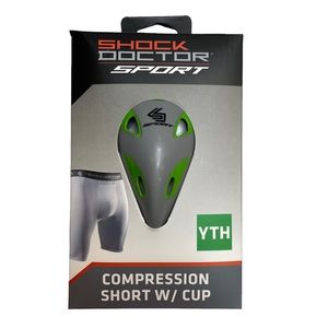 Shock Doctor Sport Compression Short with Cup White Youth 22-27” Waist New